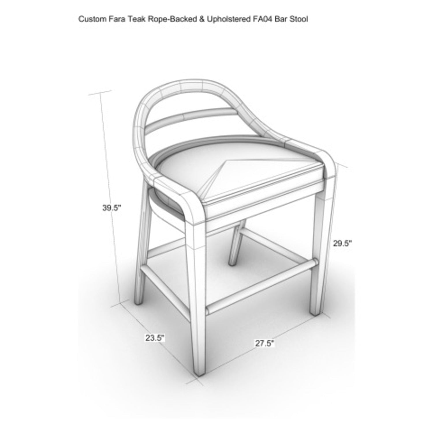 Custom Fara Teak Rope-Backed & Upholstered FA04 Bar Stool