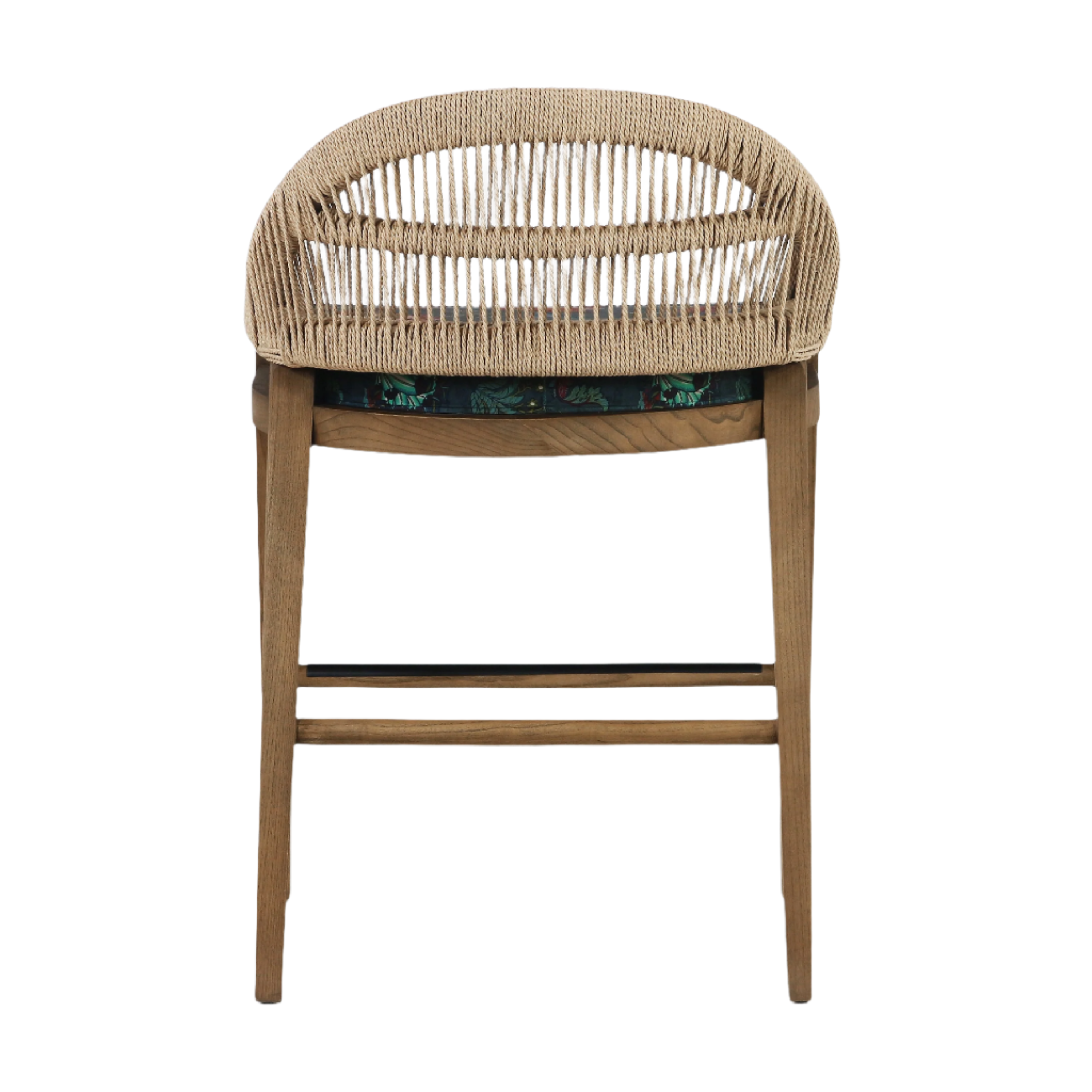 Custom Fara Teak Rope-Backed & Upholstered FA04 Bar Stool
