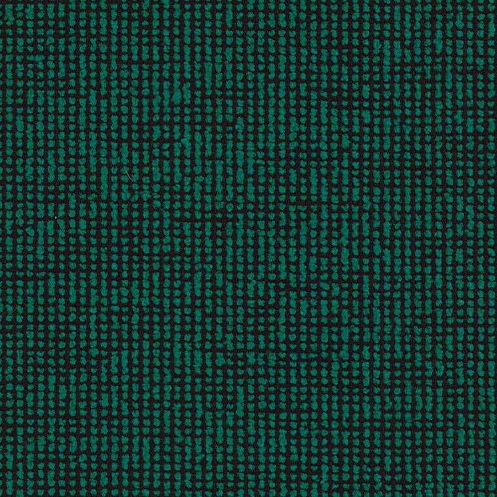 Close-up of deep green dotted upholstery fabric on a black background, showing a tight grid of small raised dots; 100% polyester heavy-duty weave suitable for sofas and indoor upholstery.