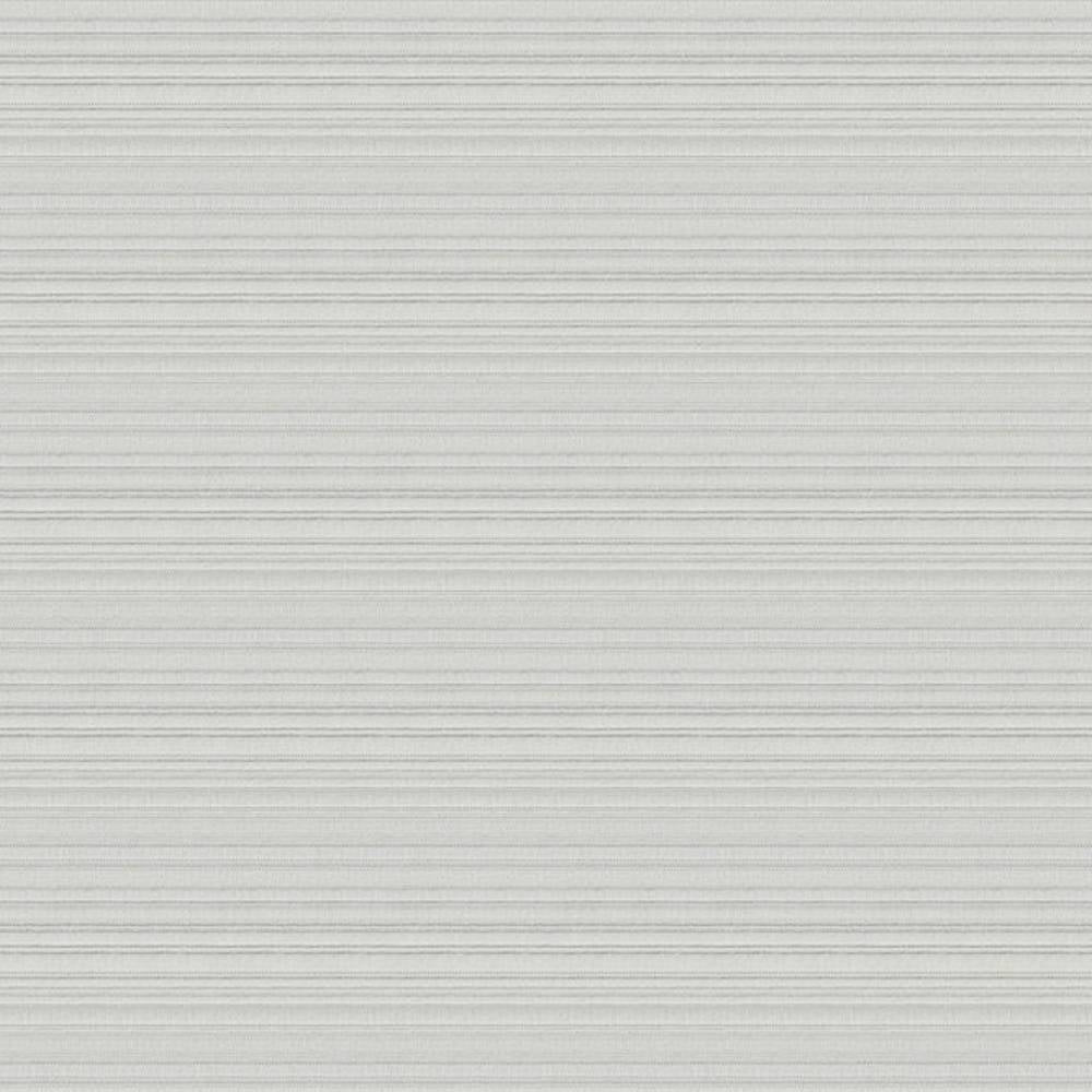 Close-up square sample of cream 100% polyester upholstery fabric with fine horizontal textured stripes, offering a minimal contemporary modern look ideal for sofas.
