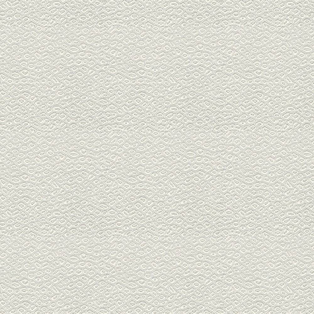 Close-up of neutral beige/off-white upholstery fabric showing a subtle raised oval pebble texture; 50% cotton, 50% polyester construction for sofa upholstery.