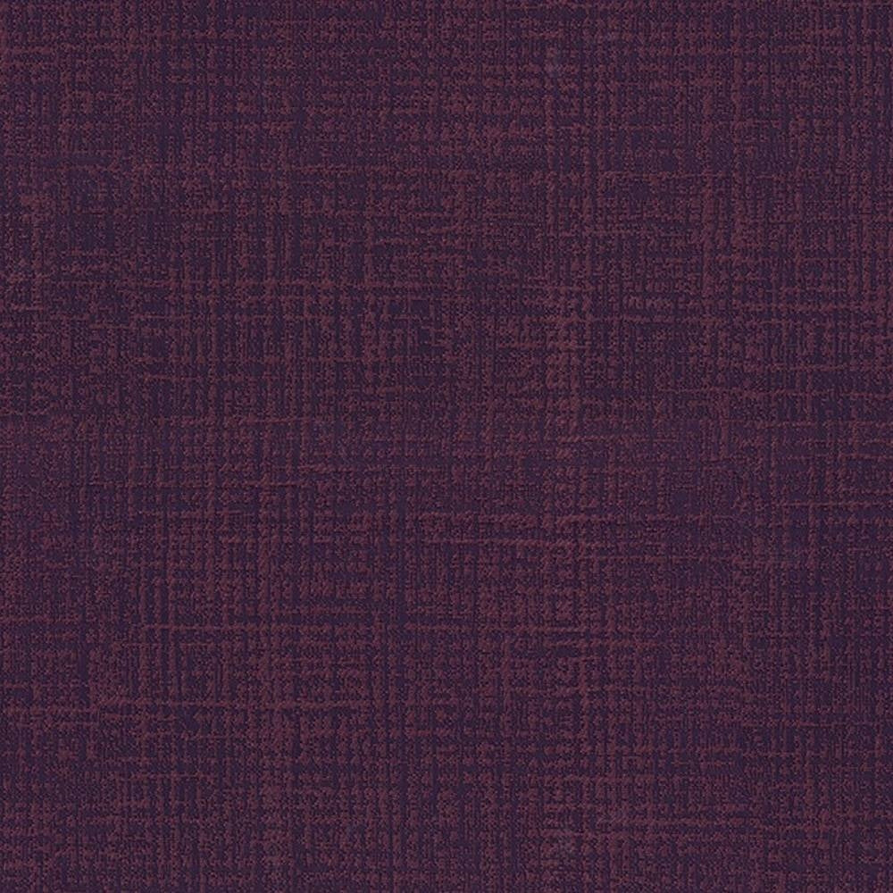 Close-up of deep plum crosshatch textured upholstery fabric in 100% polyester, shown as a woven contemporary pattern suitable for sofas and indoor seating.