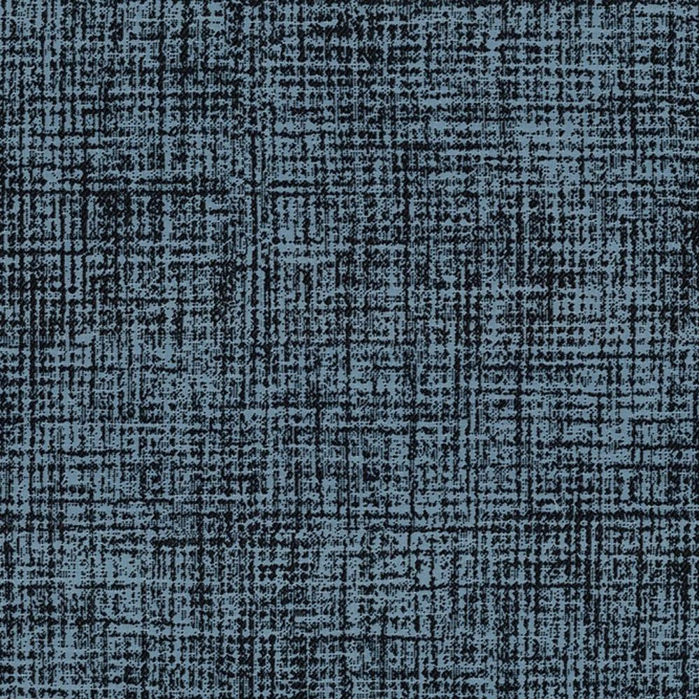 Close-up of blue-gray 100% polyester upholstery fabric showing an irregular black crosshatch texture, contemporary look suitable for sofas and modern interior upholstery.
