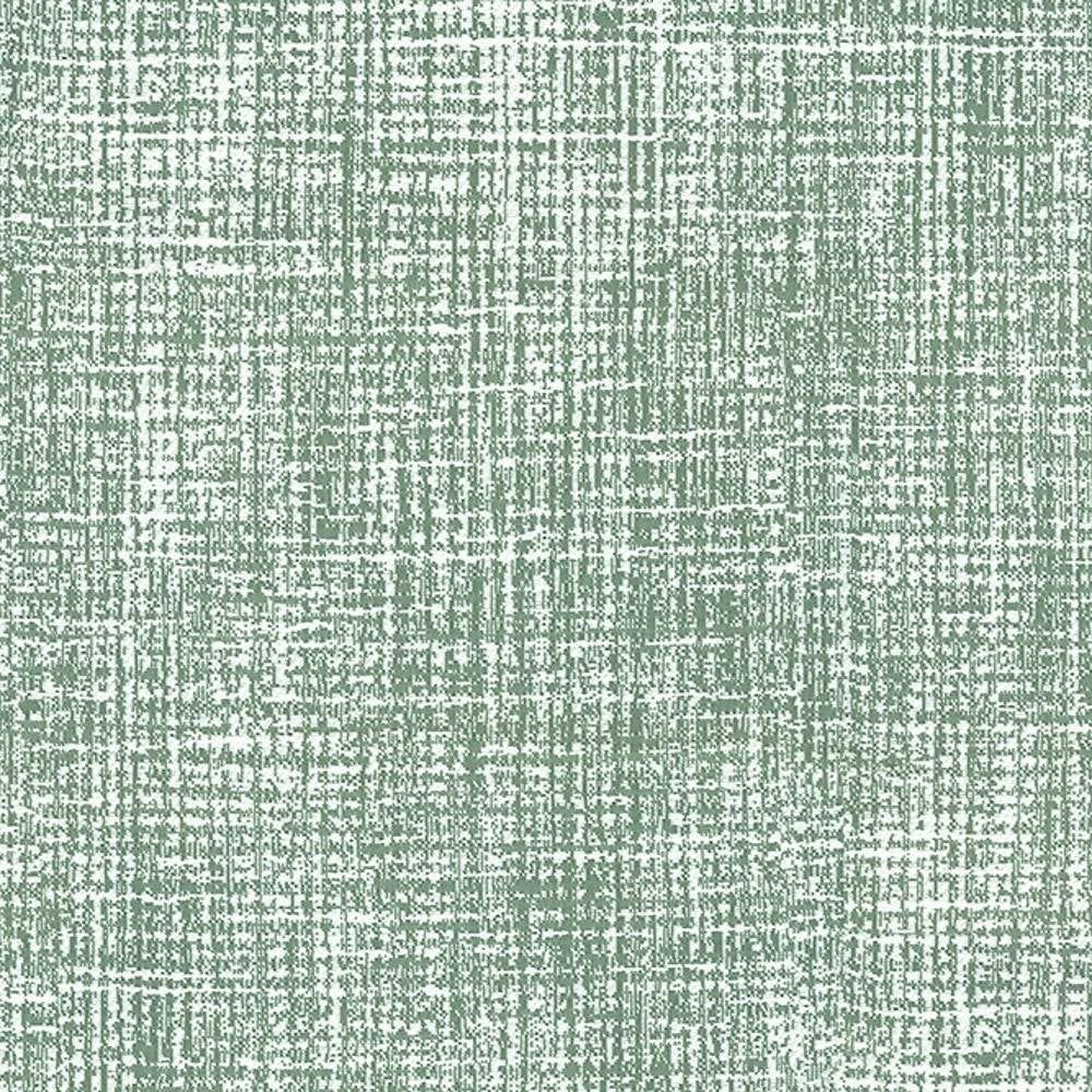 Close-up view of 100% polyester upholstery fabric in sage green and white with a subtle crosshatch texture, suitable for contemporary sofas.
