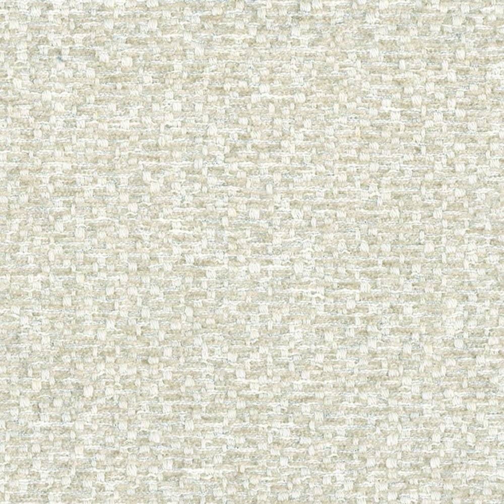 Close-up of a neutral beige woven upholstery fabric swatch with a subtle basketweave texture and white highlights, showing a 70% polyester, 5% linen, 25% viscose blend suitable for contemporary sofa upholstery.