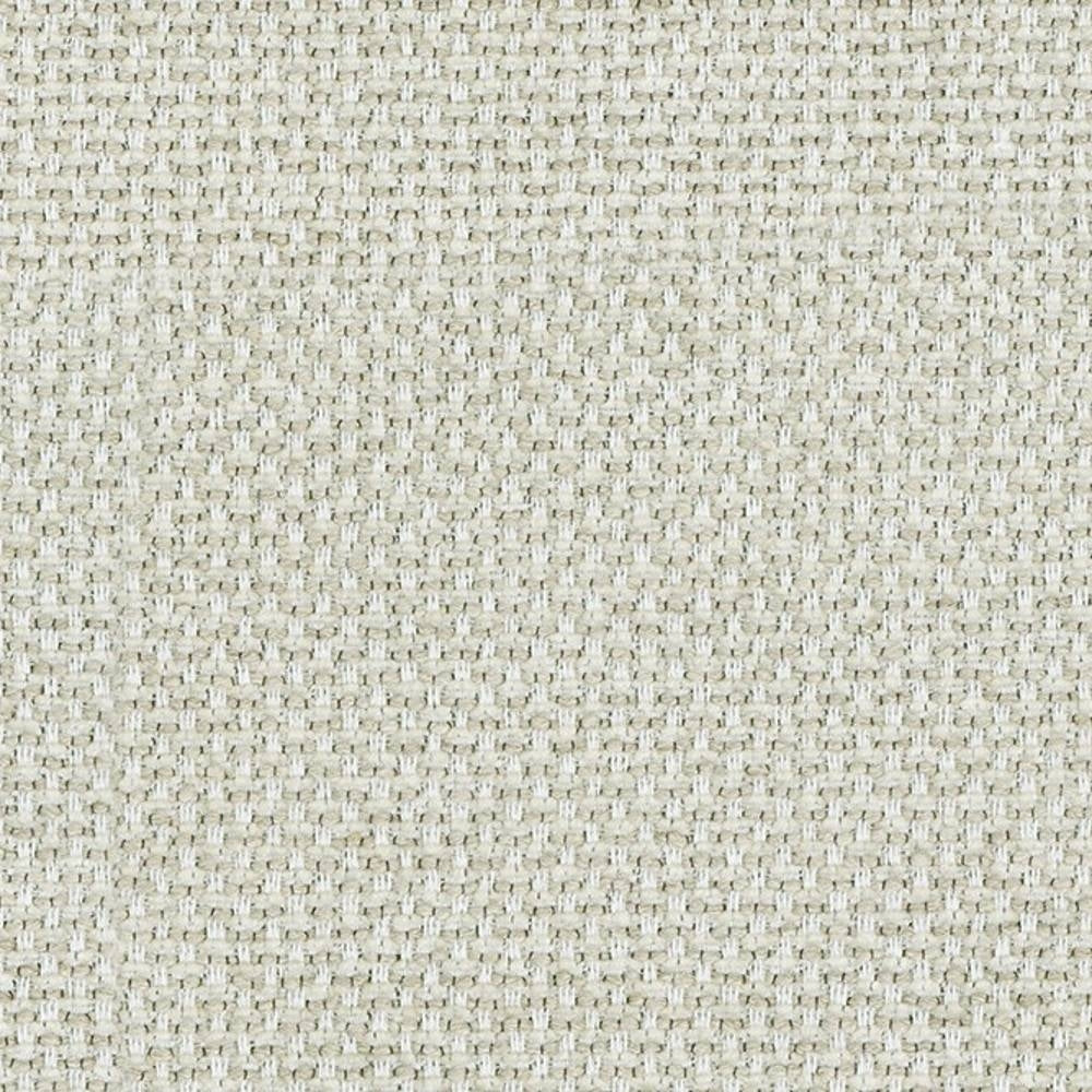 Close-up of light beige woven upholstery fabric showing a subtle basketweave texture, made from 15% viscose, 5% linen, 8% acrylic and 72% polyester, suitable for indoor sofa upholstery.