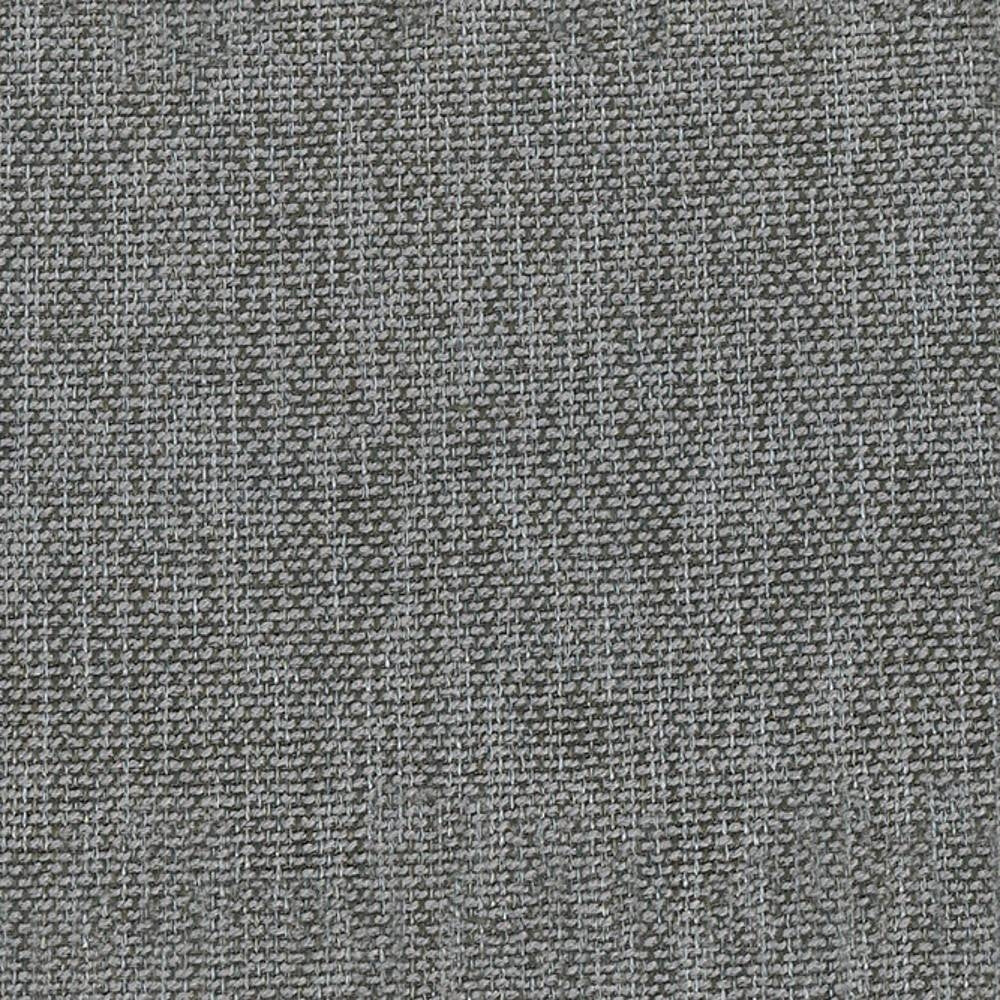 Close-up of gray-beige woven 100% polyester upholstery fabric showing a tight basketweave texture, ideal for sofas and indoor seating.