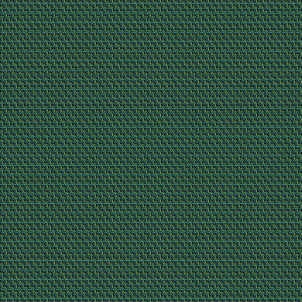 Close-up of green and teal woven upholstery fabric with a tight small-scale geometric basketweave texture, showing two-tone threads and surface detail; 100% polyester suitable for sofa upholstery.