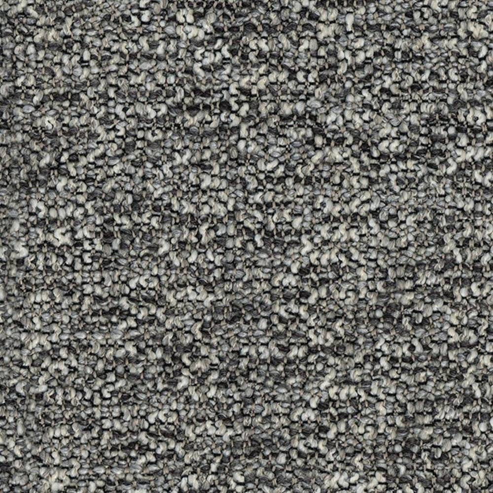 Close-up of neutral grey and cream bouclé upholstery fabric showing a looped textured weave; heavy-duty 70% acrylic/30% polyester suitable for modern sofas.
