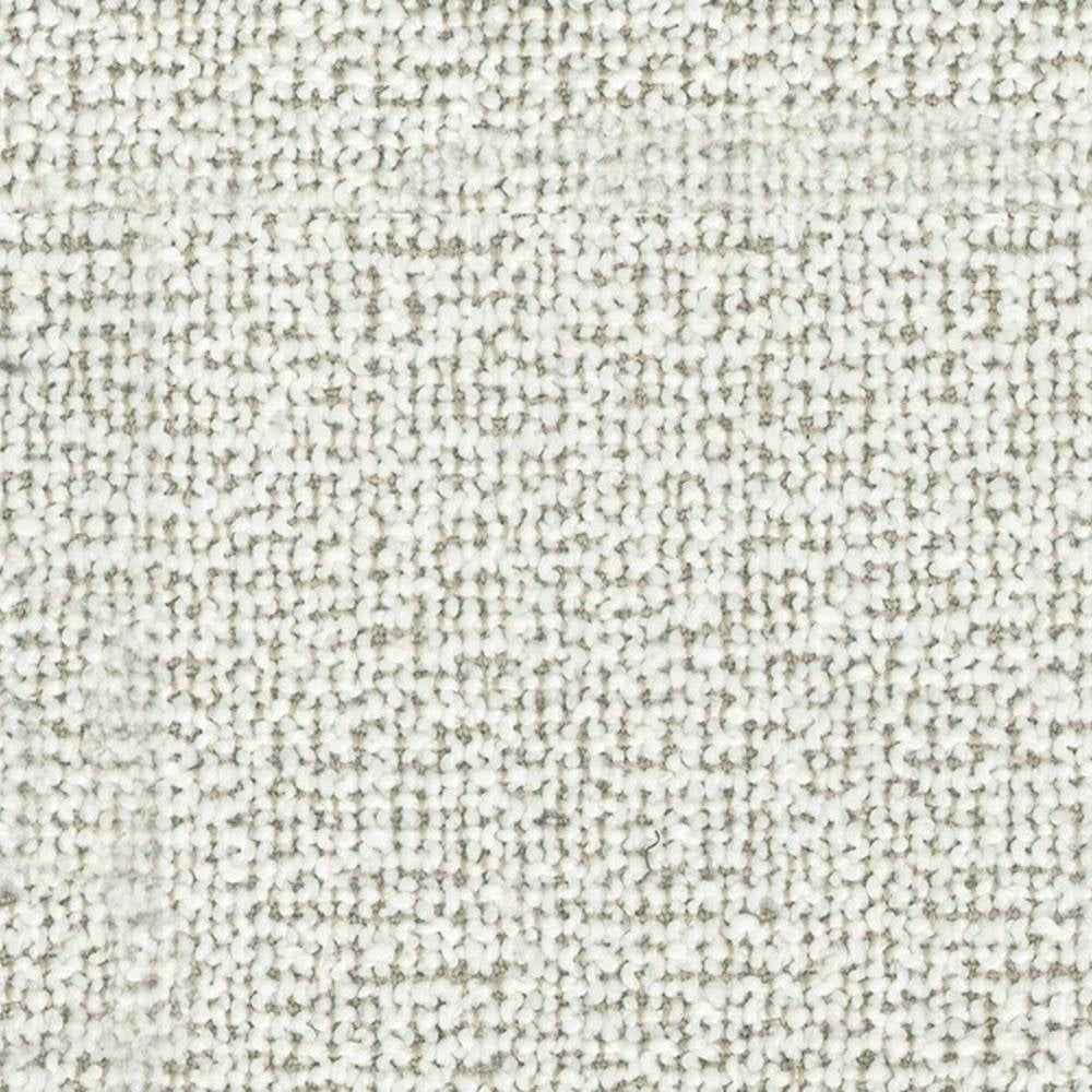Close-up of cream woven upholstery fabric showing looped texture and subtle gray heathering; 70% acrylic, 30% polyester, sofa-grade.