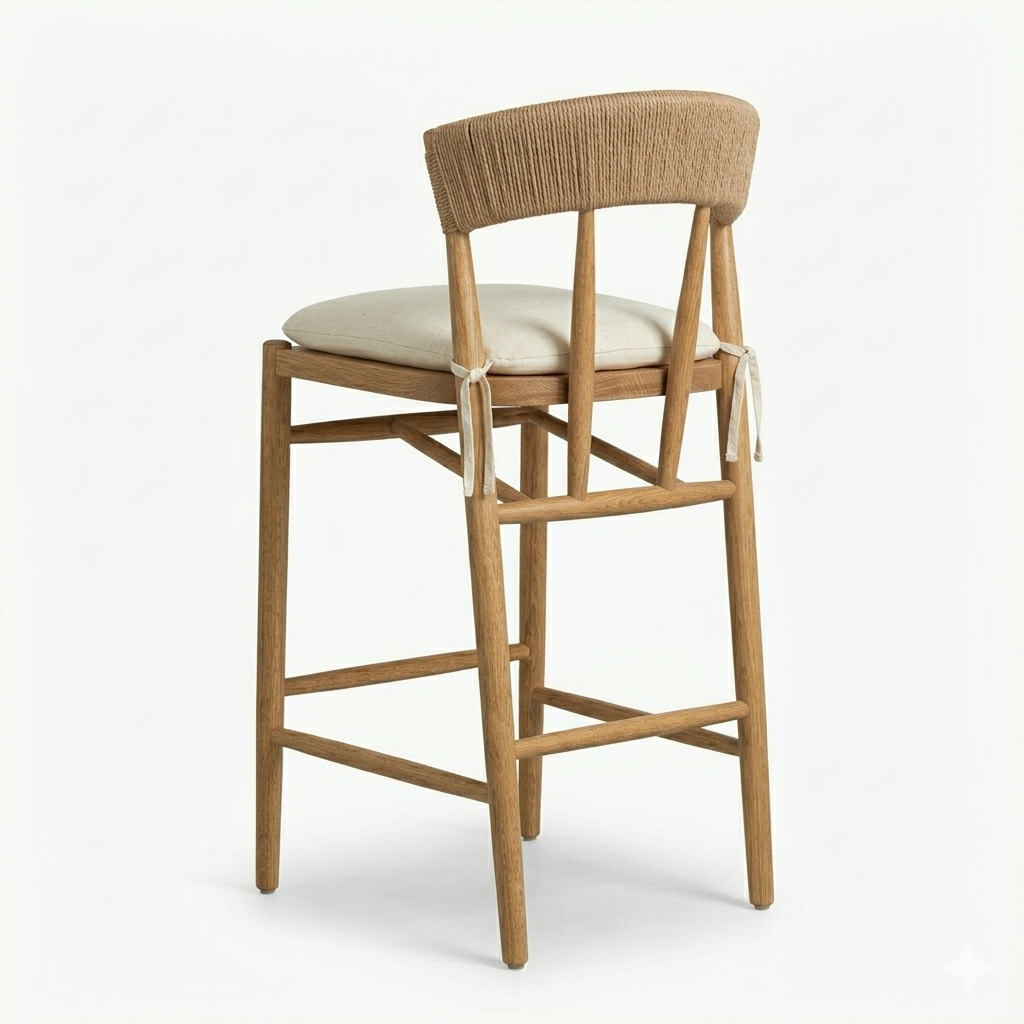 Harmonie Blonde Bar Counter Stool with Cushioned Seat and C-Back in Rope