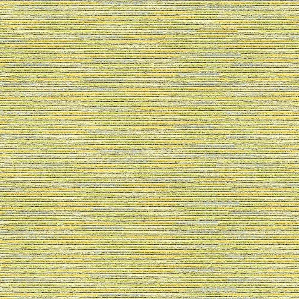 Close-up of a contemporary viscose, acrylic and polyester upholstery fabric with fine horizontal yellow-green and gray textured stripes, ideal for sofas and modern seating.