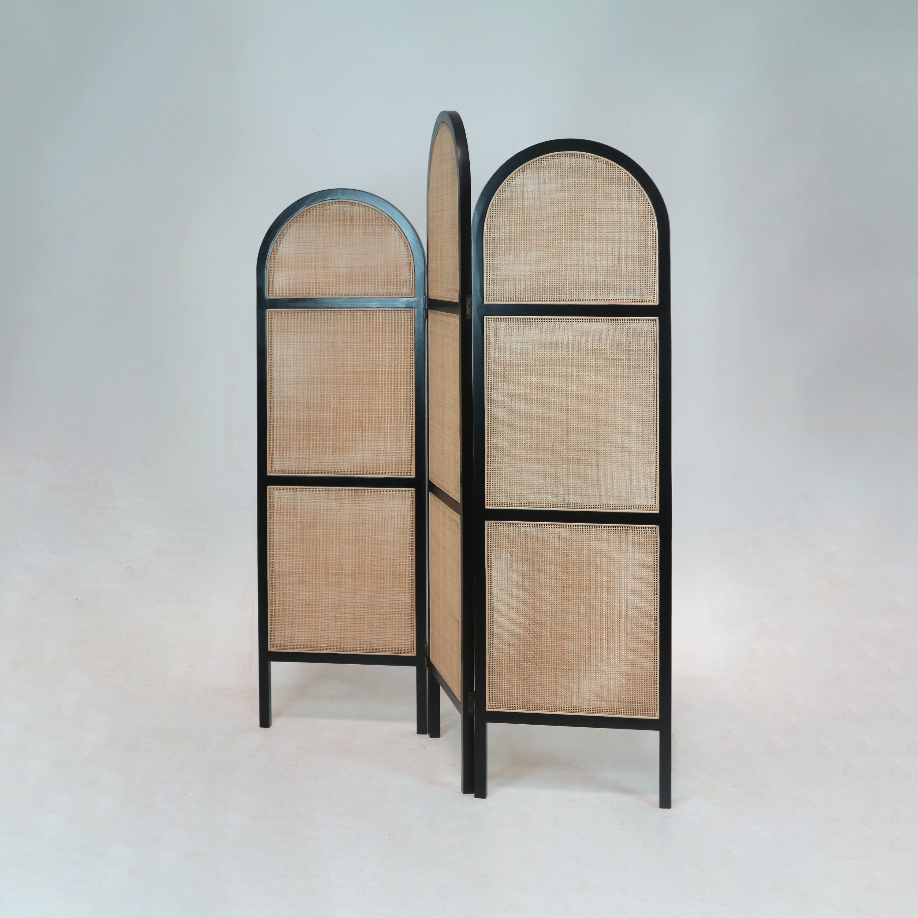 Solid Wood and Rattan Room Divider in Black Gloss - NUEMA