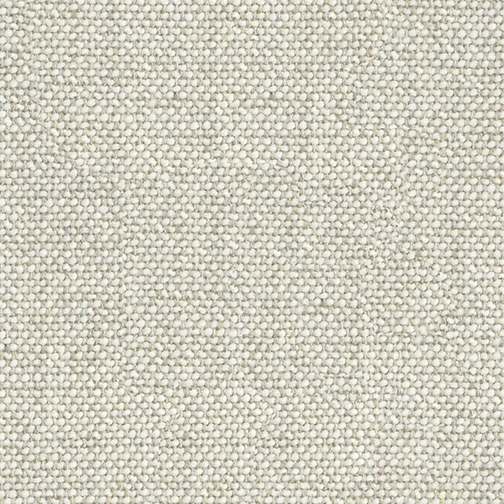 Close-up of a light ivory neutral woven upholstery fabric swatch showing tight looped texture; 10% wool, 5% linen, 35% acrylic and 50% polyester blend for contemporary sofa and office use.