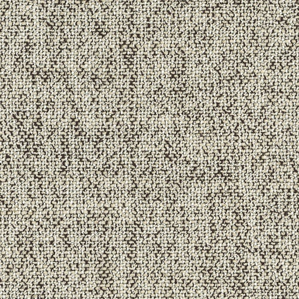 Close-up of beige and cream woven upholstery fabric with subtle taupe specks and a heavy-duty textured weave, ideal for contemporary sofas; 15% cotton, 22% rayon, 23% acrylic, 5% linen, 35% triacetate.