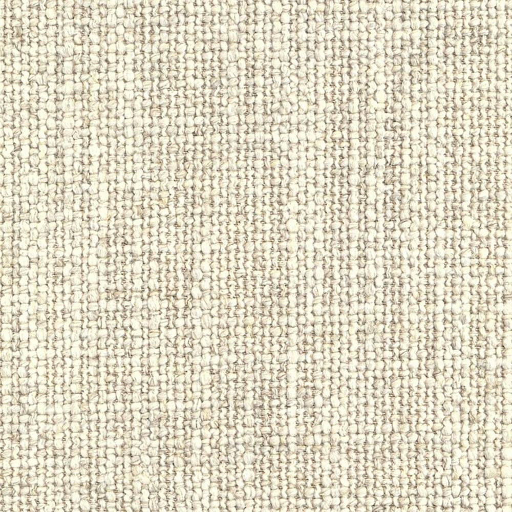 Close-up of beige woven upholstery fabric with a textured looped weave; 10% linen, 14% rayon, 25% acrylic and 51% polyester blend for heavy-duty indoor sofa use.