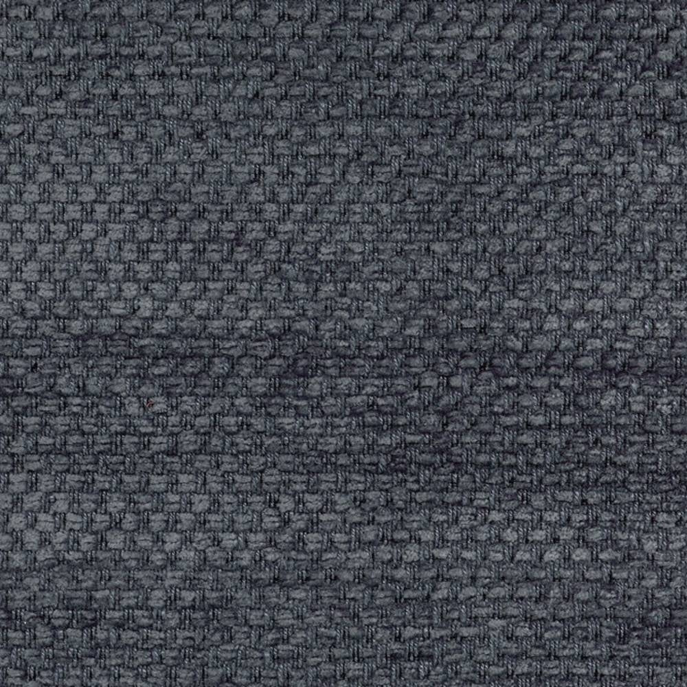Close-up of charcoal woven upholstery fabric showing a textured basketweave in a durable 8% linen, 9% rayon, 83% polyester blend, suitable for sofas and office seating.