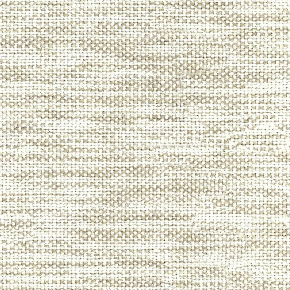 Close-up of beige neutral woven upholstery fabric for sofas showing a textured modern weave made from a blend of wool, linen, acrylic and triacetate fibers.