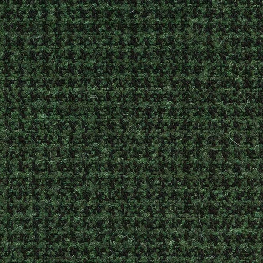 Close-up of dark green tweed upholstery fabric showing looped woven texture and subtle flecks, a 10% wool, 45% acrylic, 5% linen and 40% polyester blend ideal for sofa upholstery.