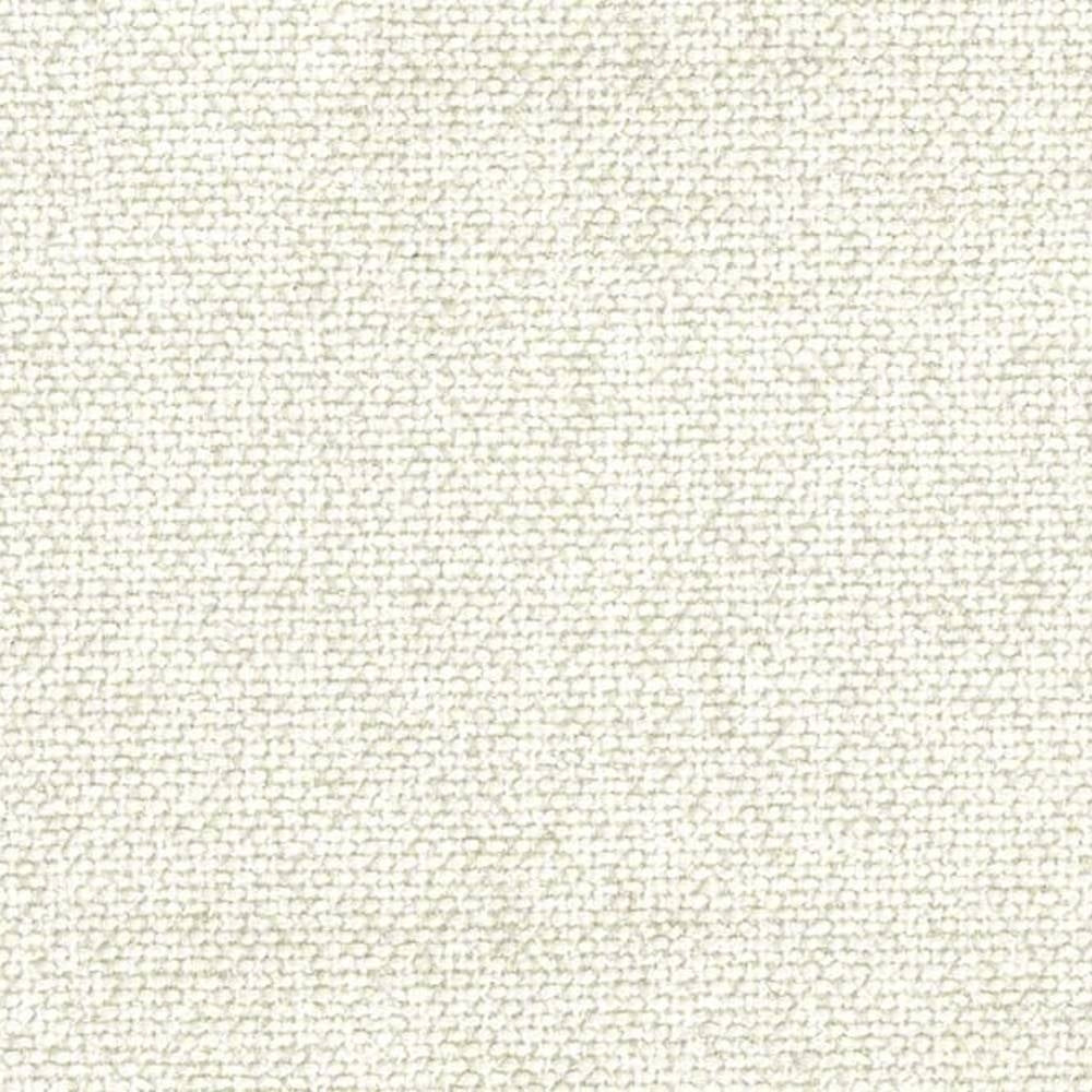 Close-up of a cream-colored upholstery fabric swatch, a mixed-fiber blend of cotton, rayon, wool, acrylic and polyester with a tight, slightly looped woven texture for contemporary sofas.
