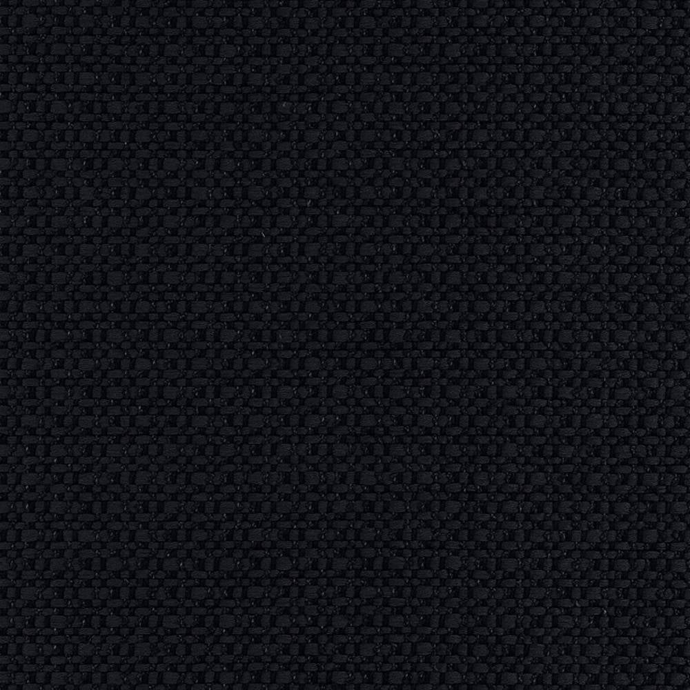 Close-up of black woven upholstery fabric showing a tight basketweave texture; 78% rayon and 22% polyester blend, suitable for sofa upholstery.