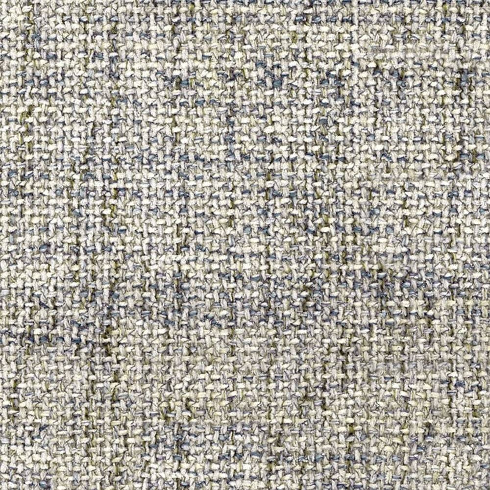 Close-up of beige and cream woven upholstery fabric showing textured looped yarns with subtle gray and olive flecks; 54% rayon, 7% acrylic, 39% triacetate.