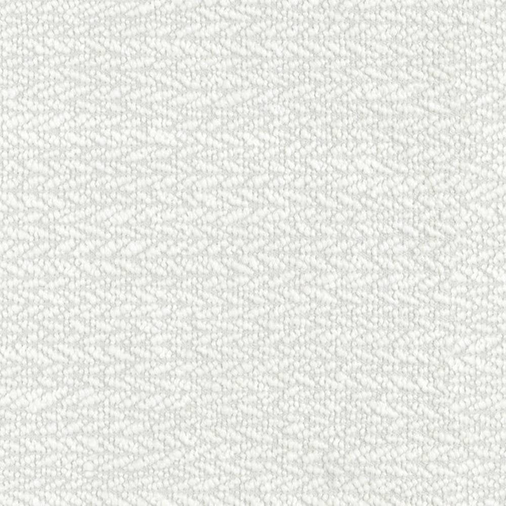 Close-up of white upholstery fabric showing a tight, looped texture with a subtle chevron pattern; 18% wool, 47% acrylic and 35% polyester blend, suitable for sofa upholstery.