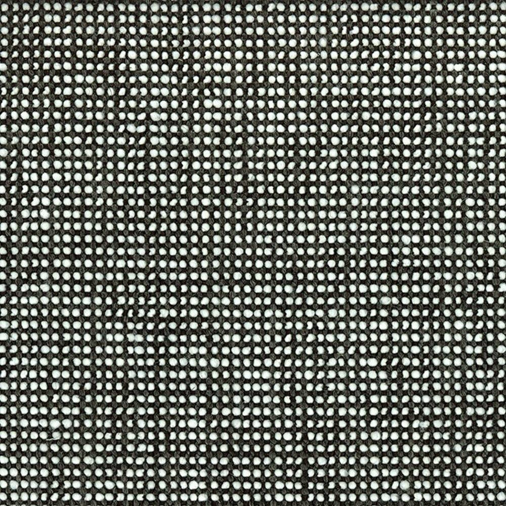 Close-up of neutral black-and-white woven upholstery fabric swatch with a small grid texture, mixed-fiber blend of wool, linen, viscose, acrylic and polyester, suited for contemporary sofas.