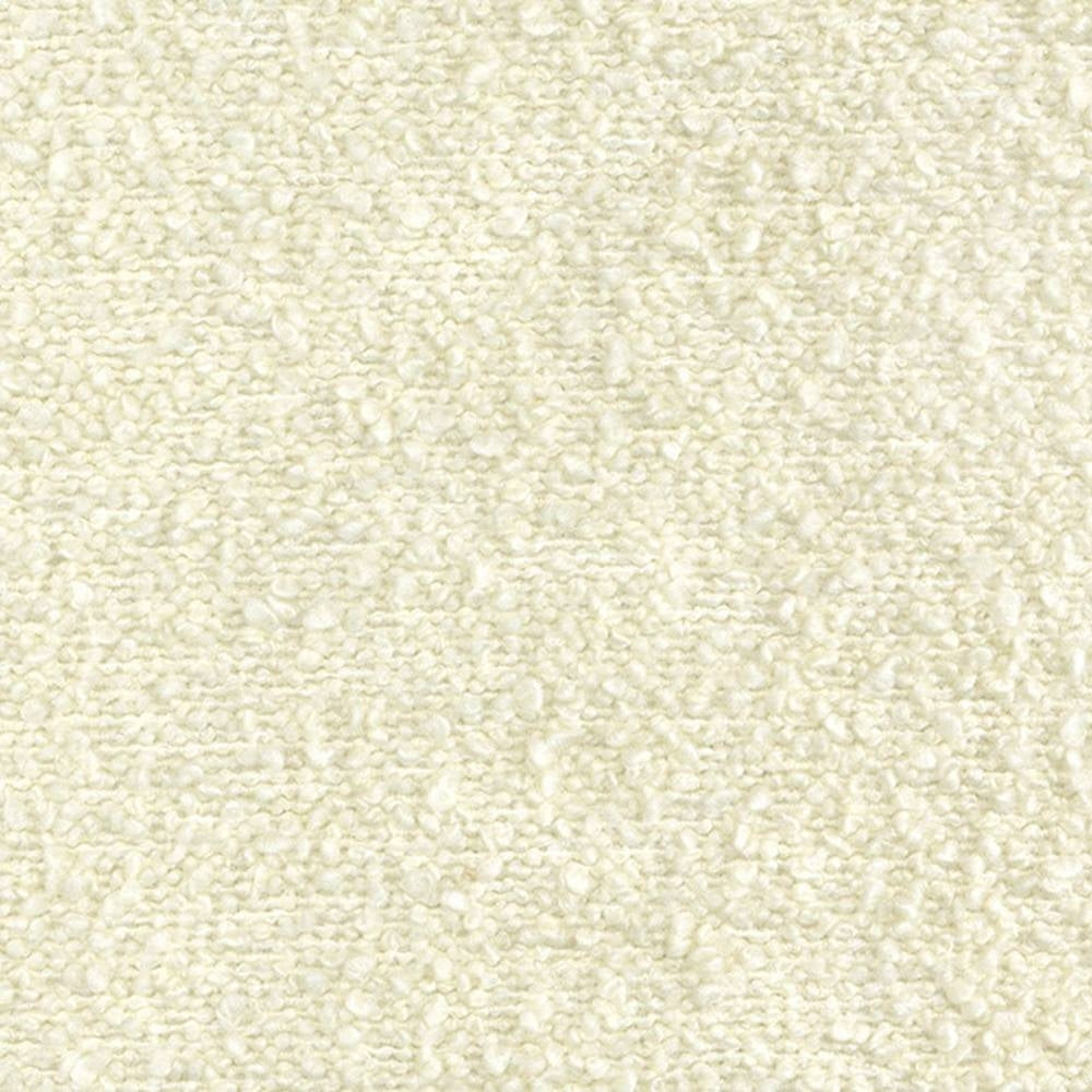 Close-up of cream boucle upholstery fabric in a 31% wool, 55% acrylic, 14% polyester blend showing nubby, looped texture ideal for contemporary or modern sofas.