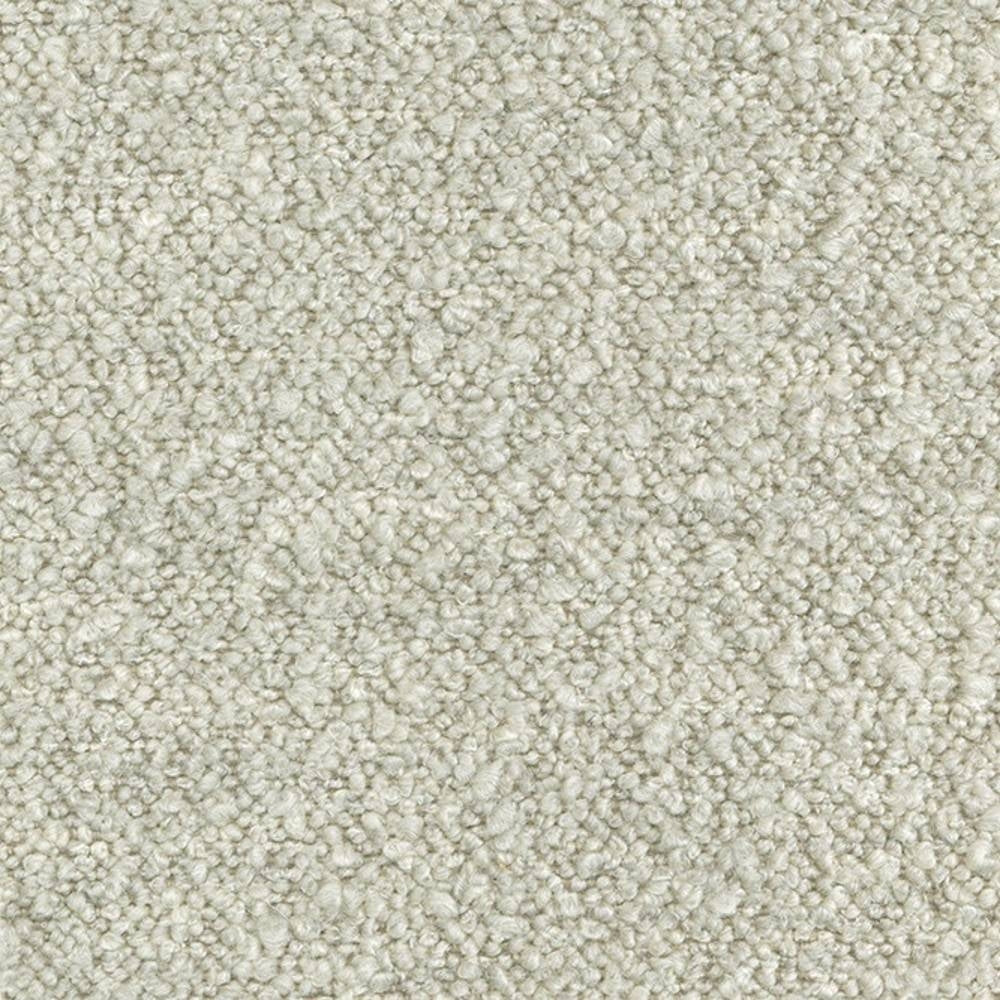 Close-up of cream upholstery fabric showing a looped bouclé texture; 31% wool, 55% acrylic and 14% polyester blend designed for modern sofas.