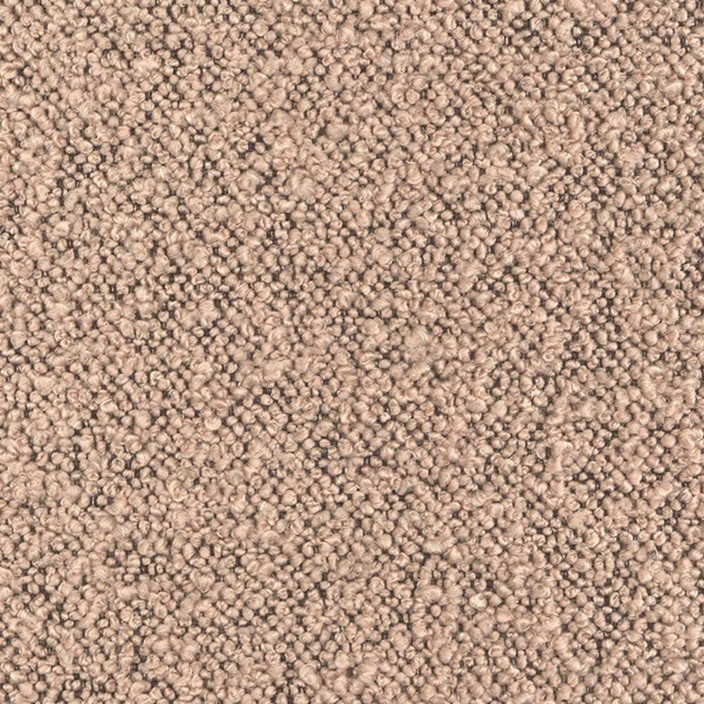 Close-up of cream boucle upholstery fabric showing tight looped texture and soft pile; 31% wool, 55% acrylic, 14% polyester blend ideal for sofa upholstery.