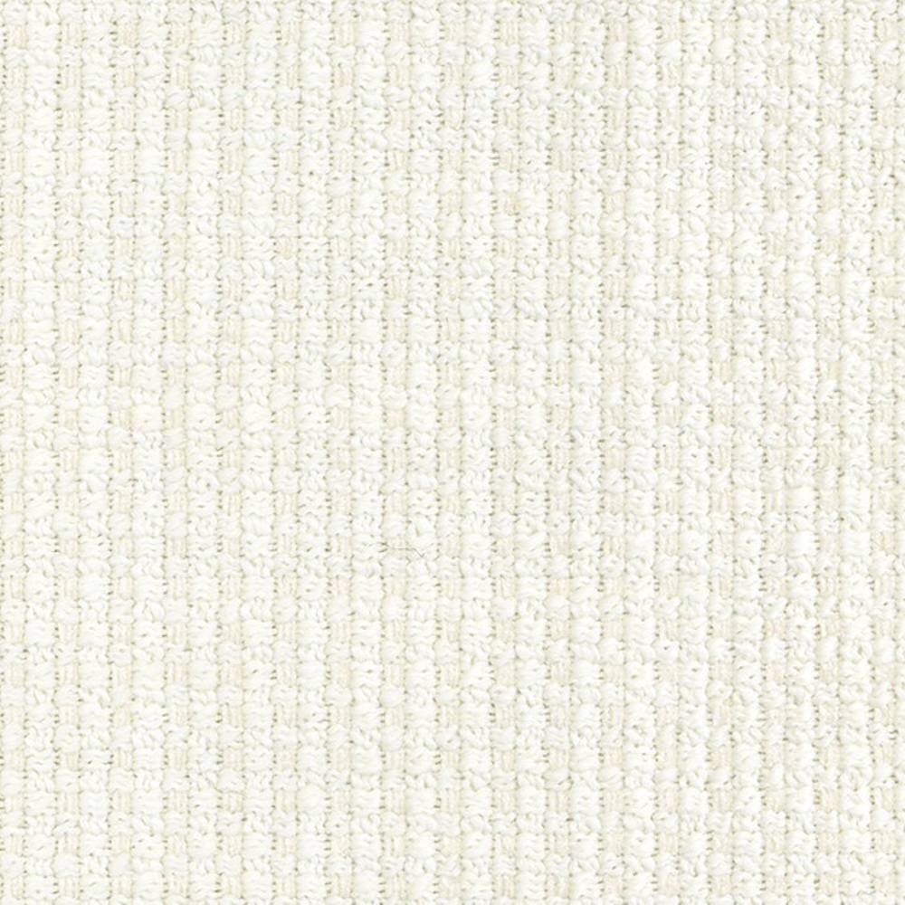 Close-up of cream boucle upholstery fabric showing a small looped basket-weave texture; 17% wool, 62% acrylic, 9% viscose and 12% polyester blend designed for sofas.