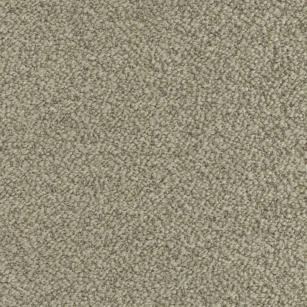 Close-up of cream boucle upholstery fabric showing dense looped texture; 10% wool, 12% linen, 19% viscose, 19% acrylic and 40% polyester blend for sofa use.