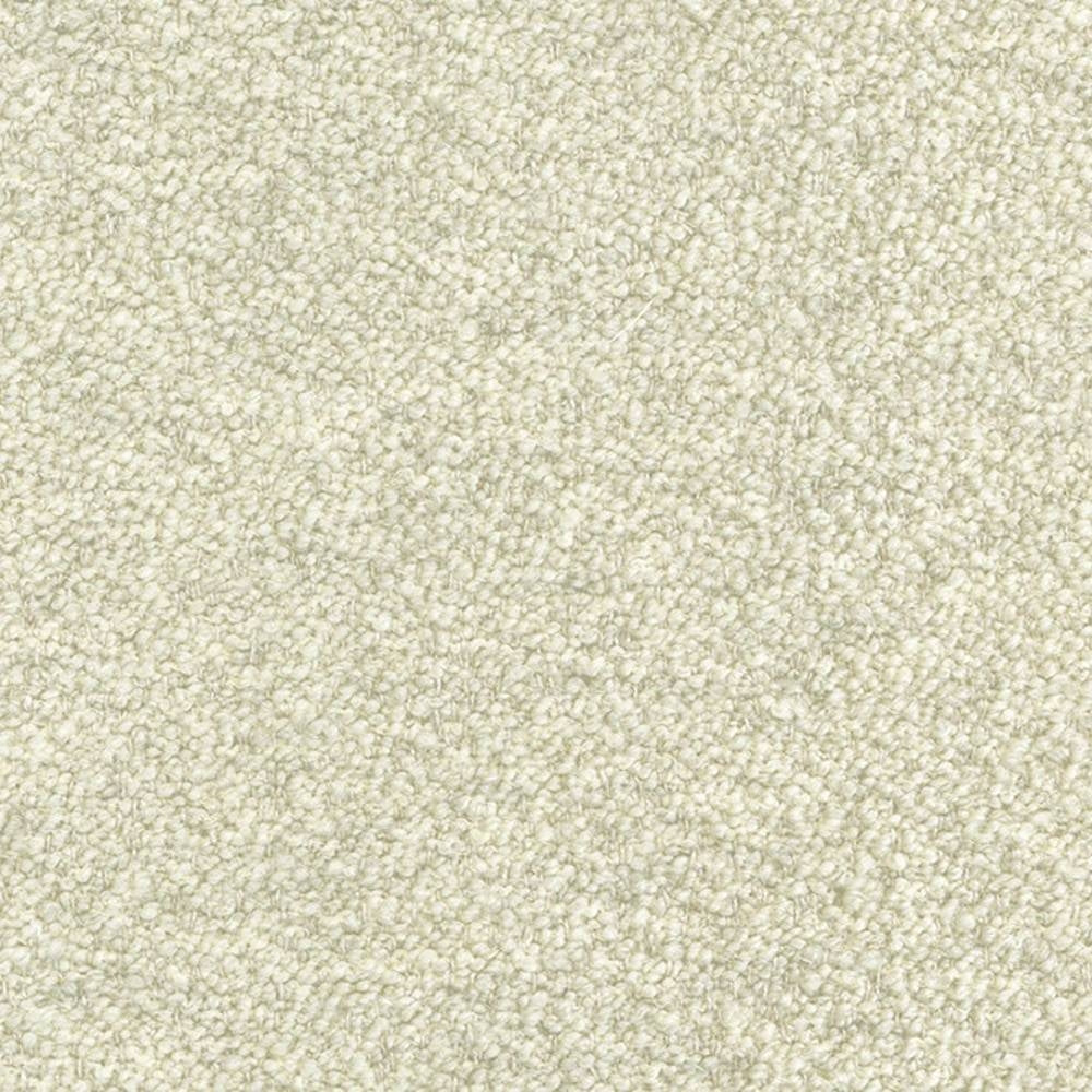 Close-up of cream boucle upholstery fabric showing a soft looped texture; 10% wool, 12% linen, 19% viscose, 19% acrylic and 40% polyester blend suitable for sofas.