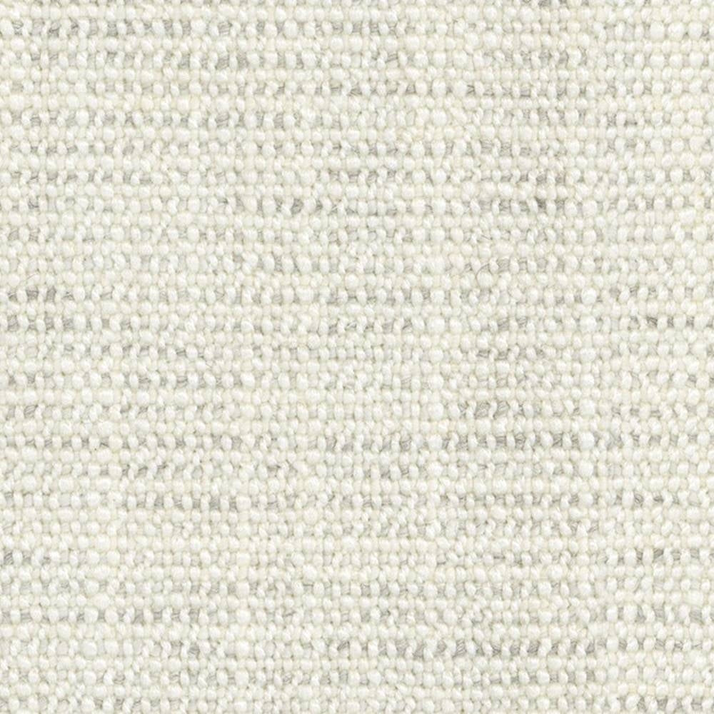 Close-up of ivory wool-acrylic-polyester blend upholstery fabric showing tight woven loop texture and subtle gray flecks, ideal for modern or contemporary sofas.