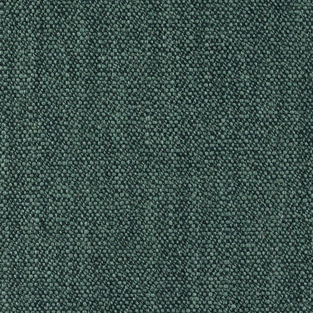 Close-up of teal-green upholstery fabric with a tight pebble weave, a 14% wool / 3% linen / 52% acrylic / 31% polyester blend designed for contemporary sofa use.