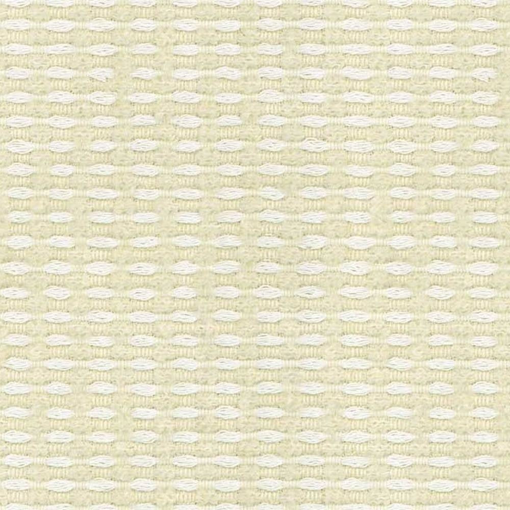 Close-up of cream-beige geometric woven upholstery fabric showing raised white oval stitch detail and textured weave, suitable for contemporary sofas; 12% wool, 25% acrylic, 63% triacetate blend.
