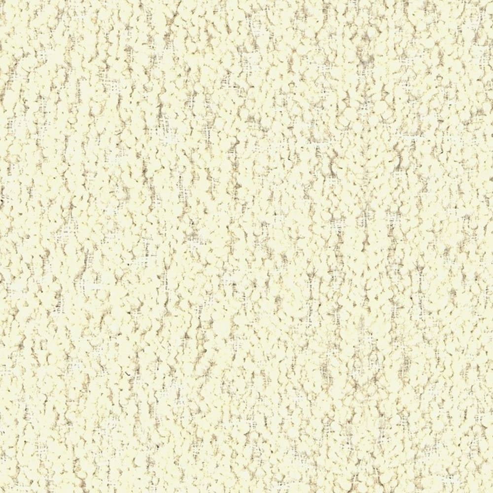 Close-up swatch of cream boucle upholstery fabric for sofas showing a soft, looped nubby texture in a 30% wool / 47% acrylic / 23% polyester blend.