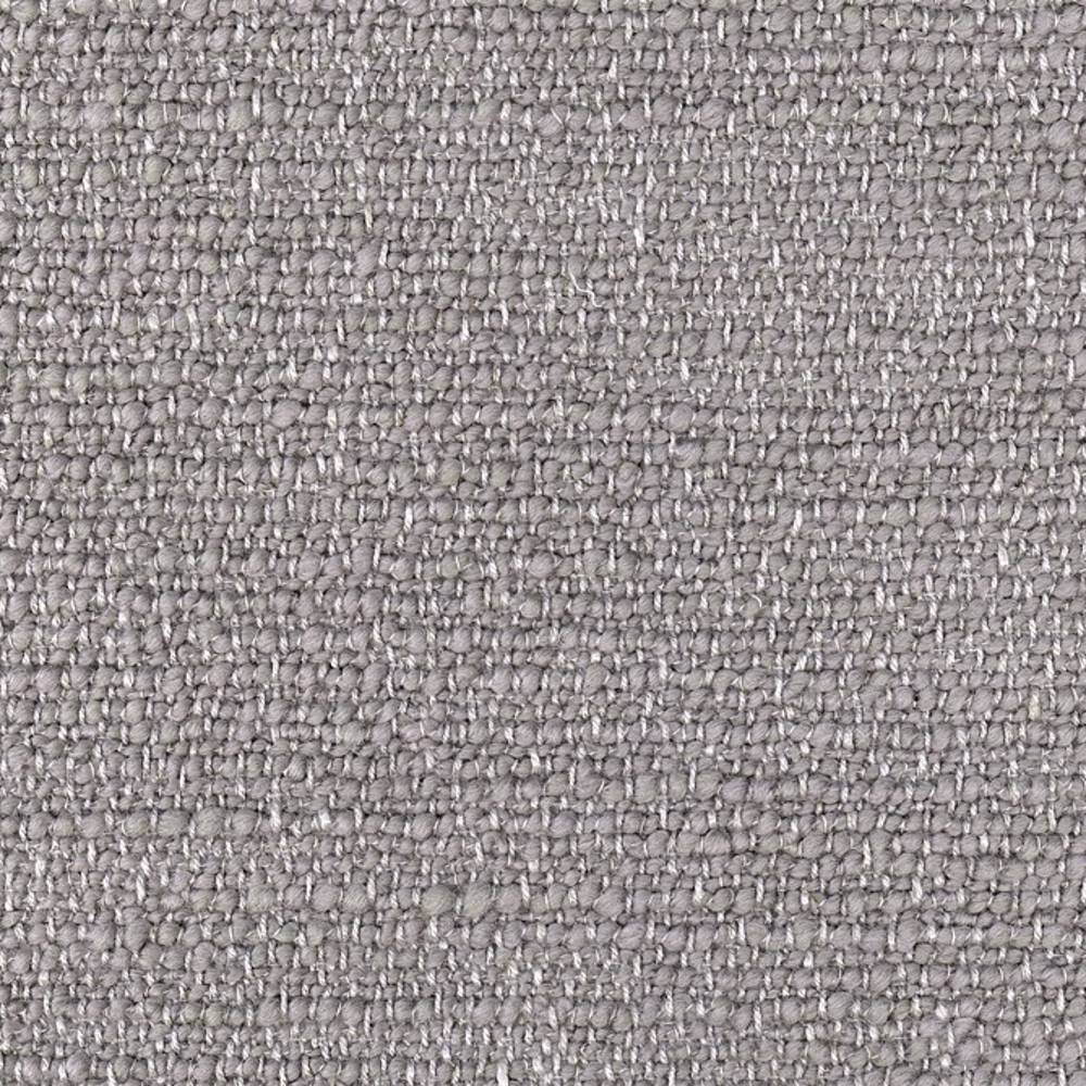 Close-up of neutral light-gray woven upholstery fabric showing a looped, textured weave in a wool, acrylic, linen, rayon and polyester blend, designed for durable modern sofa upholstery.