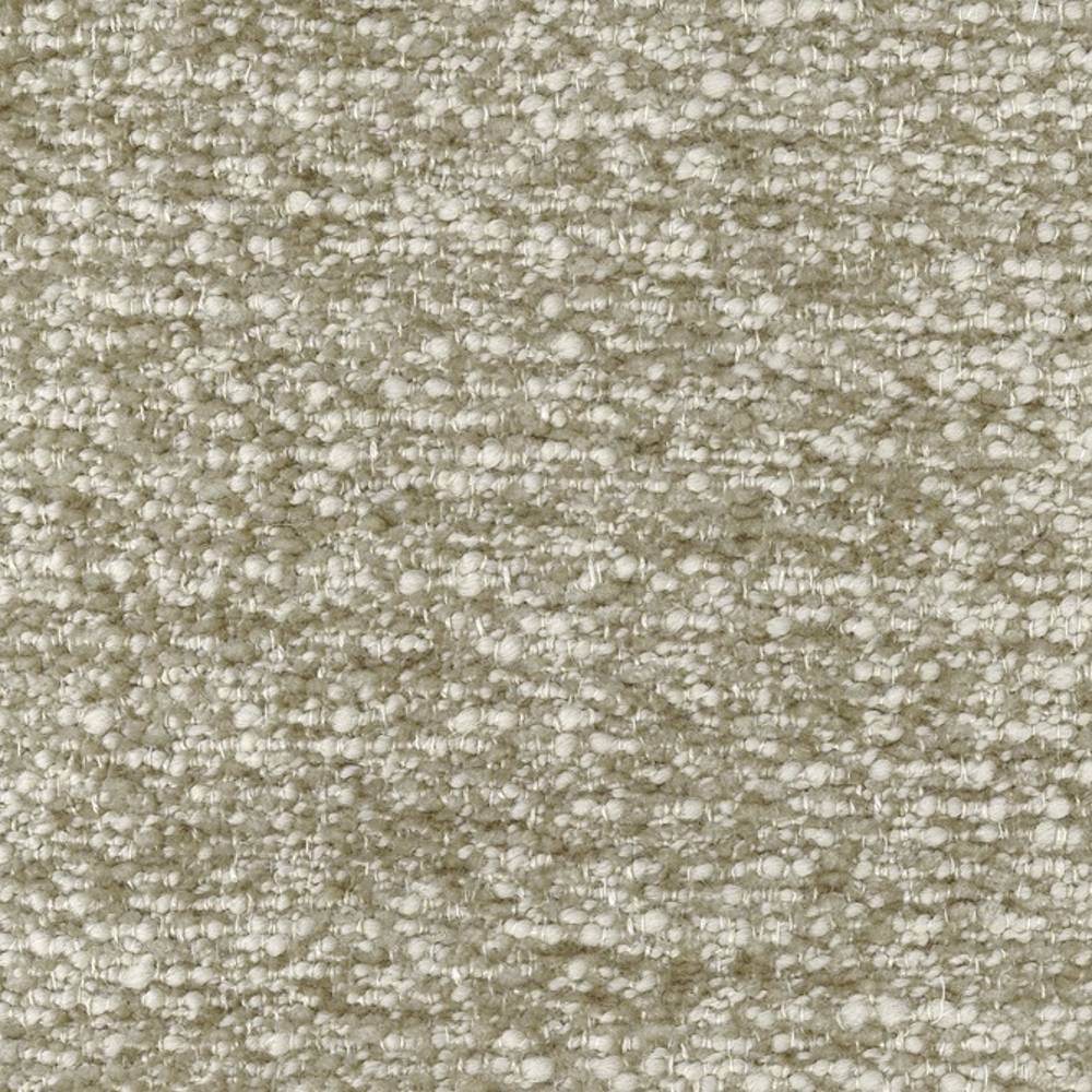Close-up of cream boucle upholstery fabric swatch showing a nubby, looped texture in a neutral wool-blend (30% wool, 35% acrylic, 4% linen, 8% rayon, 23% polyester), ideal for contemporary sofas.