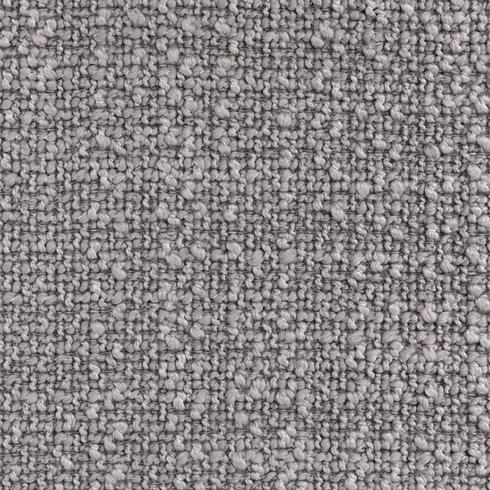 Close-up of neutral cream looped bouclé upholstery fabric with a tight textured weave, 73% rayon and 27% triacetate, suitable for heavy-duty sofa upholstery.