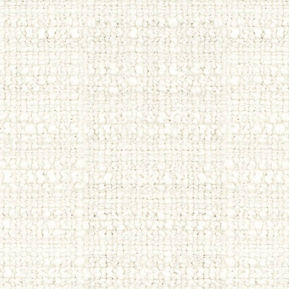 Close-up of cream upholstery fabric in a 32% wool, 48% acrylic, 20% triacetate blend, showing a soft textured bouclé looped weave ideal for sofas and neutral interiors.