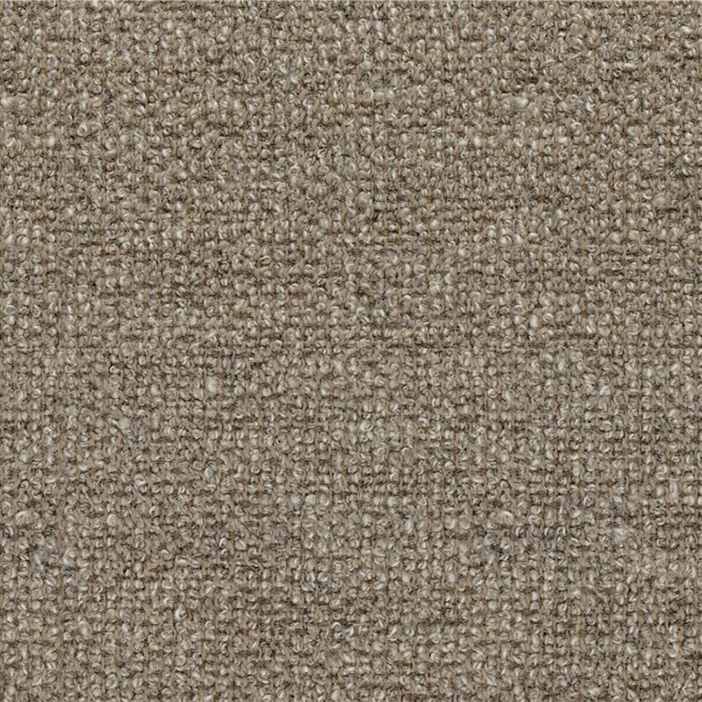 Close-up of a beige looped upholstery fabric swatch showing textured weave and subtle heathering; 25% wool, 45% acrylic, 30% triacetate blend for contemporary sofa upholstery.