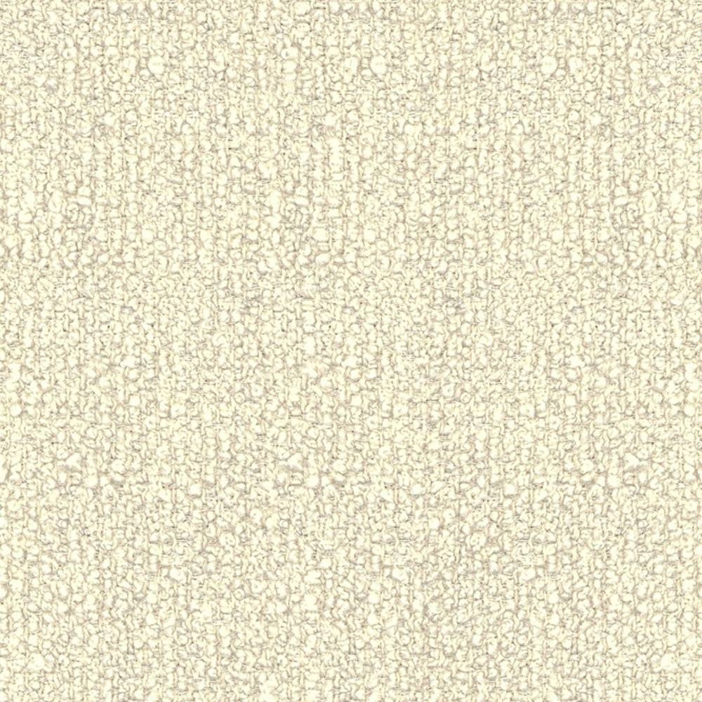 Close-up of neutral beige boucle upholstery fabric swatch showing dense looped texture; 25% wool, 45% acrylic and 30% triacetate blend suitable for contemporary sofas.