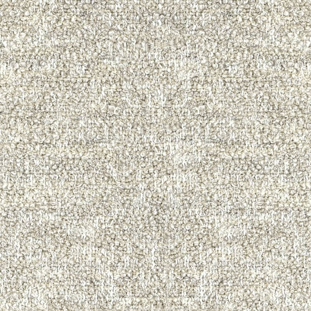 Close-up of cream boucle upholstery fabric showing tight, looped texture in a 25% wool, 50% acrylic, 25% triacetate blend, suitable for contemporary sofa upholstery.