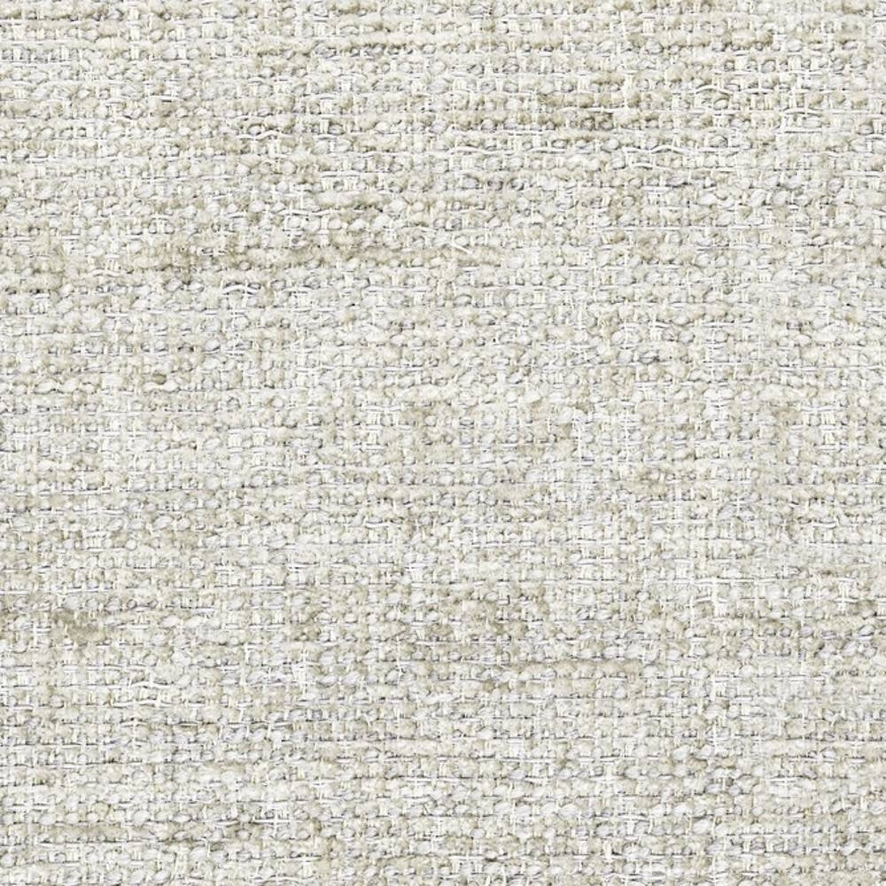 Close-up of cream boucle upholstery fabric showing a looped, nubby woven texture in a neutral cream-white tone, ideal for contemporary sofas and indoor upholstery made from a wool, acrylic and triacetate blend.
