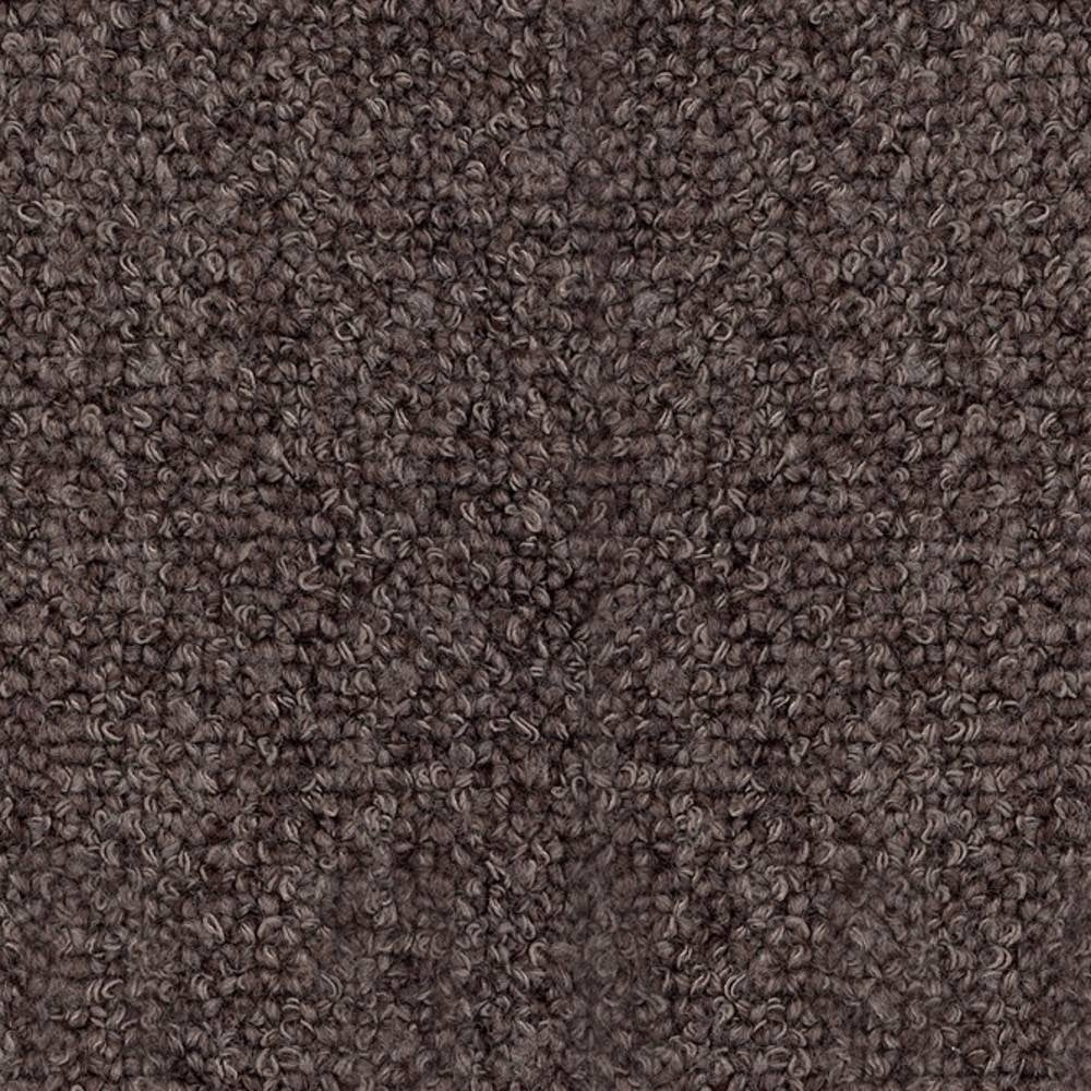 Close-up of dark brown luxe boucle upholstery fabric showing dense looped texture and plush wool-blend yarns (15% wool, 54% rayon, 18% acrylic, 13% triacetate) for sofa upholstery.
