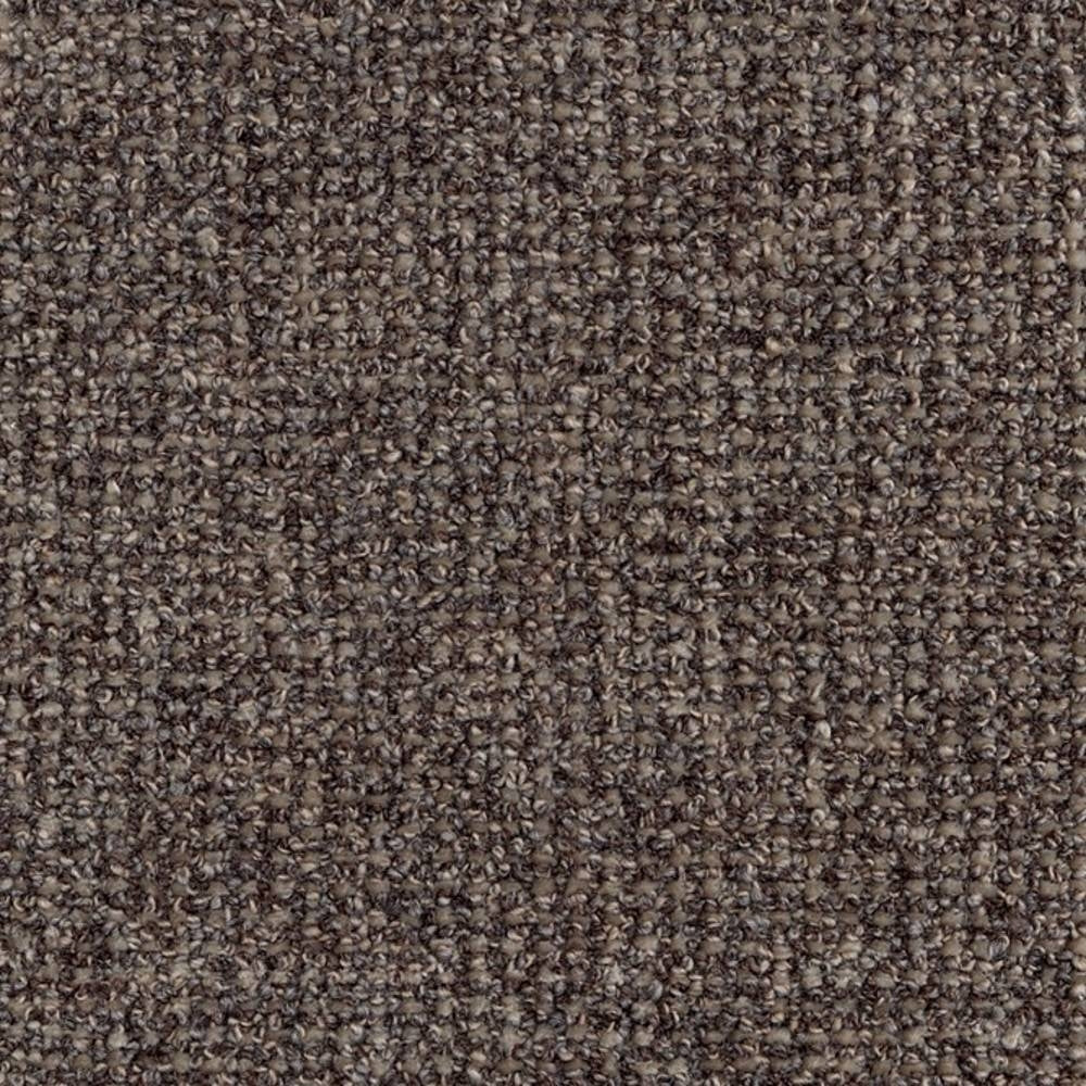 Close-up of brown-taupe boucle-look upholstery fabric showing dense looped texture; 30% wool, 42% acrylic, 28% triacetate blend ideal for contemporary sofa upholstery.