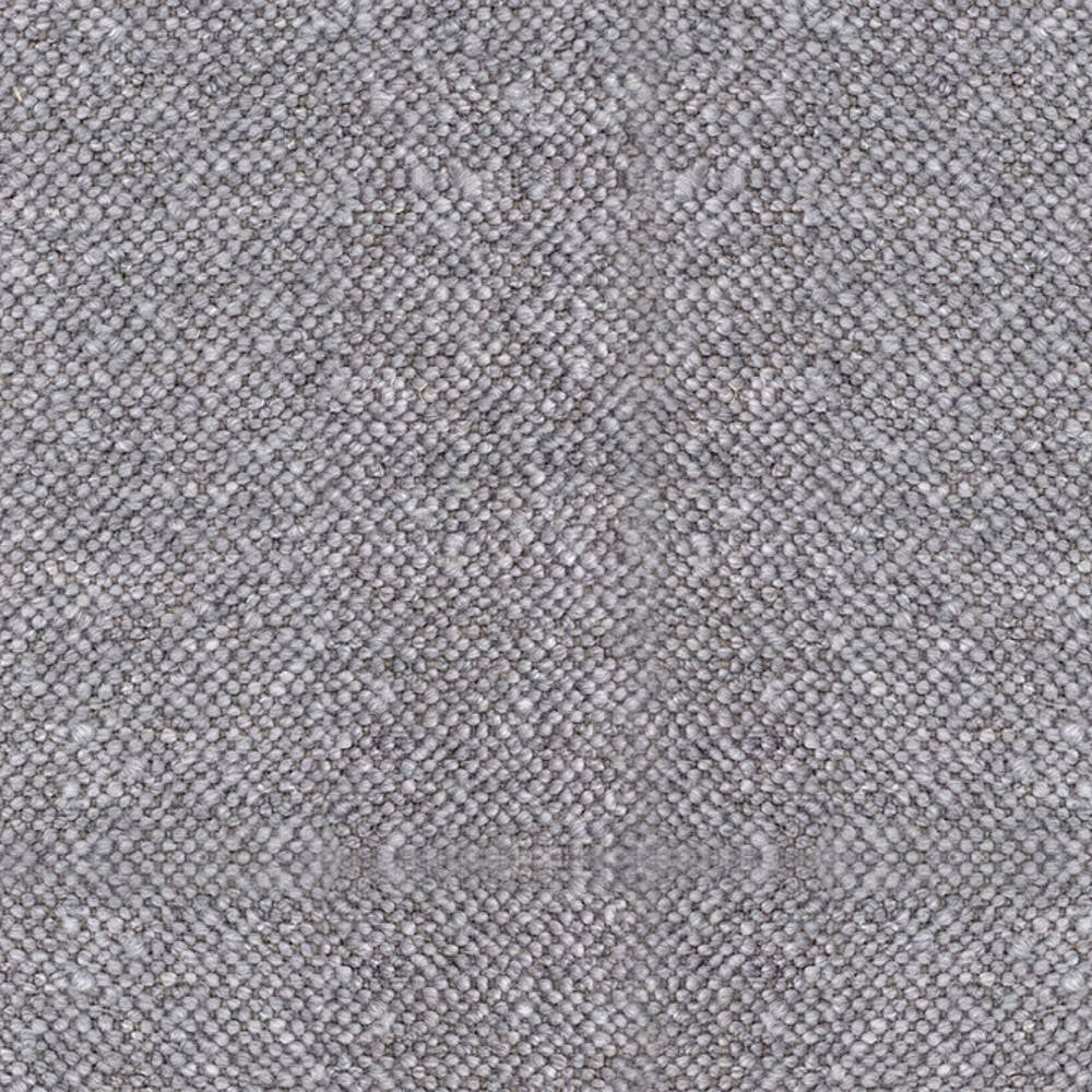 Close-up of tight-weave boucle upholstery fabric in a neutral beige-gray showing pebble-like looped texture; wool-acrylic blend suitable for sofas.