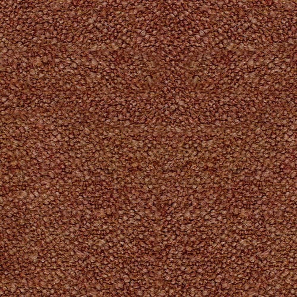 Close-up of rust-brown boucle upholstery fabric showing dense looped texture; 12% wool, 25% acrylic and 63% triacetate blend ideal for contemporary sofa upholstery.